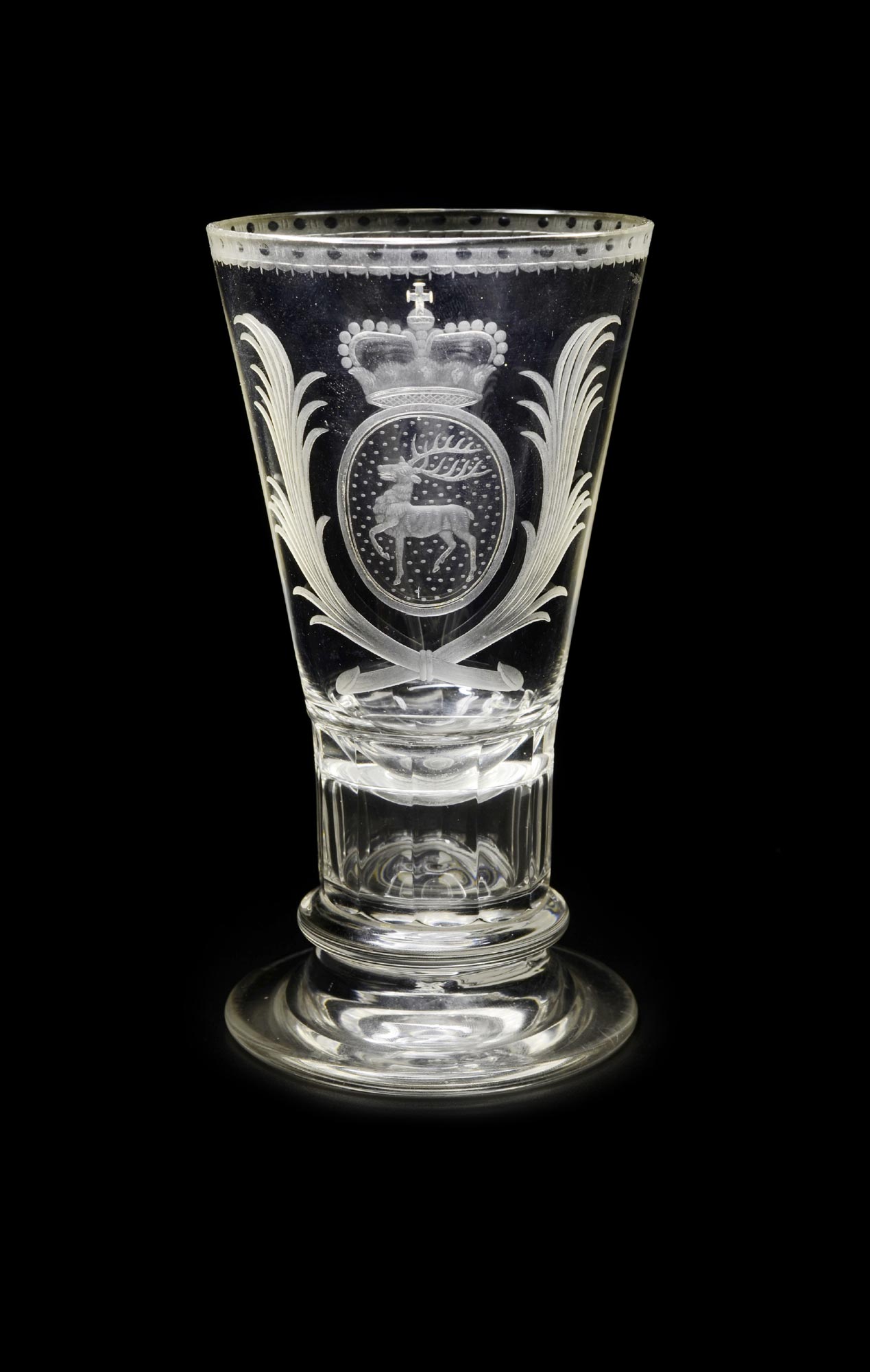 ENGRAVED GOBLET  Austria, Vienna, J. & L. Lobmeyr, 19th century. Conic goblet of clear glass with