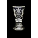ENGRAVED GOBLET  Austria, Vienna, J. & L. Lobmeyr, 19th century. Conic goblet of clear glass with