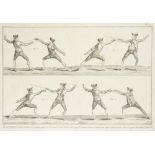FENCING  18th / 19th century. Four graphic pages with illustrations of fencing positions (sheet 2,