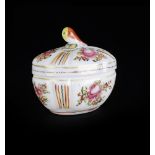 SUGAR BOWL  Bohemia, last third of 18th century. Oval bowl with convex lid of milk glass, ribbed