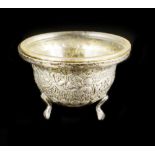 CAVIAR BOWL  Israel, 20th century. Bowl of pressed silver sheet with embossed and engraved vine