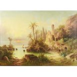 Albert Rieger (1834-1905)  COASTAL EXOTIC LANDSCAPE. 1870. South tropical landscape with