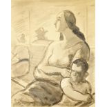 Jaroslav Král (1883-1942)  MOTHER WITH CHILD. 1938. India ink and wash drawing on paper, 379x297 mm,