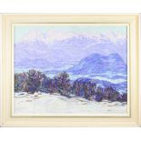 Alois Schneiderka (1896-1958)  MOUNTAIN LANSCAPE IN WINTER. Pastel (oil pastels) on cardboard,