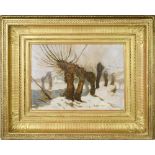 Alois Kalvoda (1875-1934)  WILLOWS BY A BROOK. Landscape in winter. Oil on cardboard, 29x40 cm,