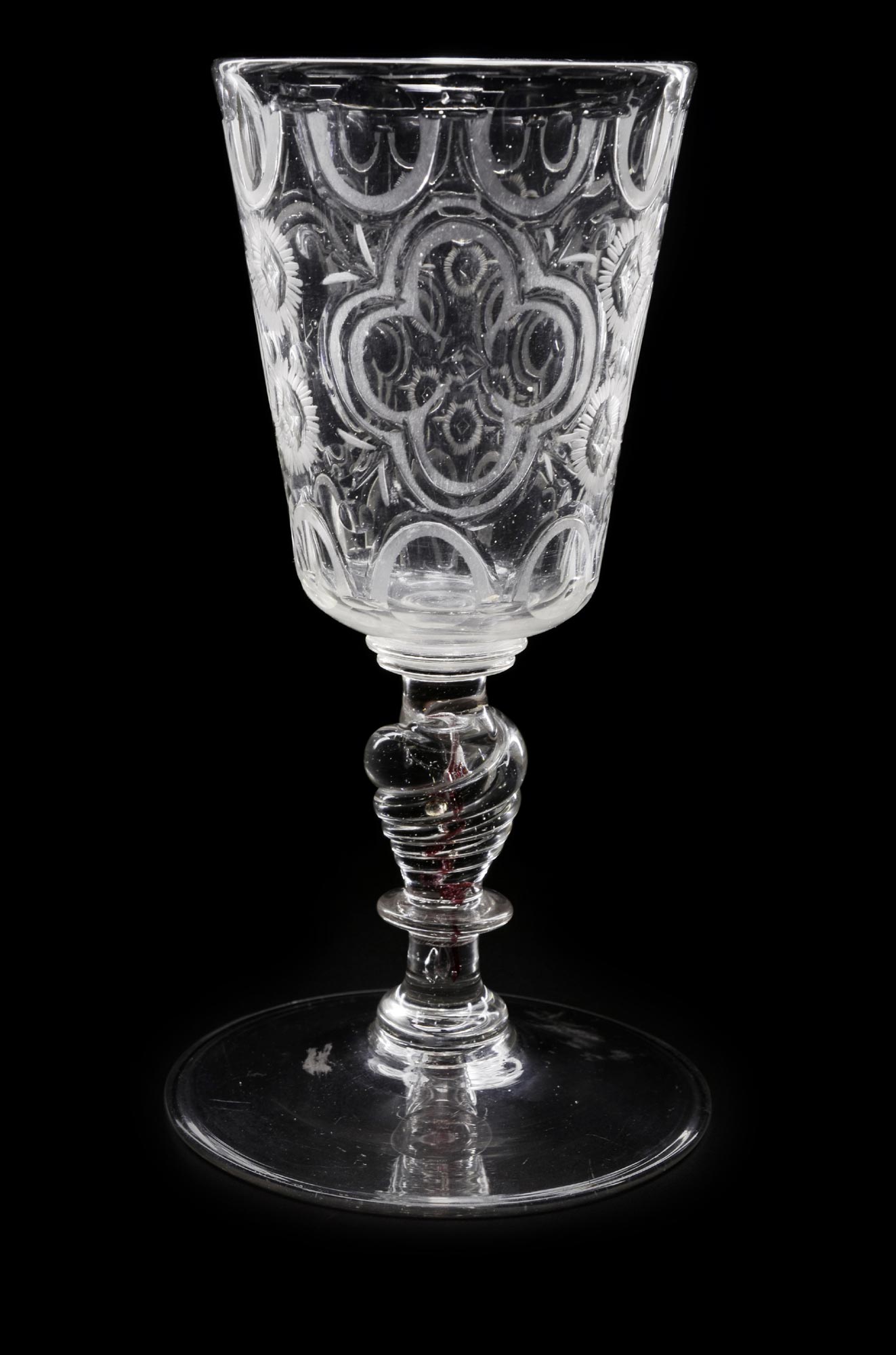 TWO CLASSICISTIC GOBLETS  Bohemia, 2nd half of 18th century. Conic goblet of clear glass on baluster