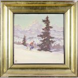 Tony Garo  WINTER LANDSCAPE WITH A SKIER. 1929. Oil on plywood, 30x30 cm, signed and dated ‘Tony