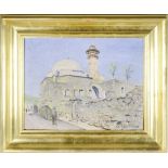 Ludwig Blum (1891-1974)  TIBERIAS. View of the mosque. . Oil on canvas (set in cardboard), 28x35 cm,
