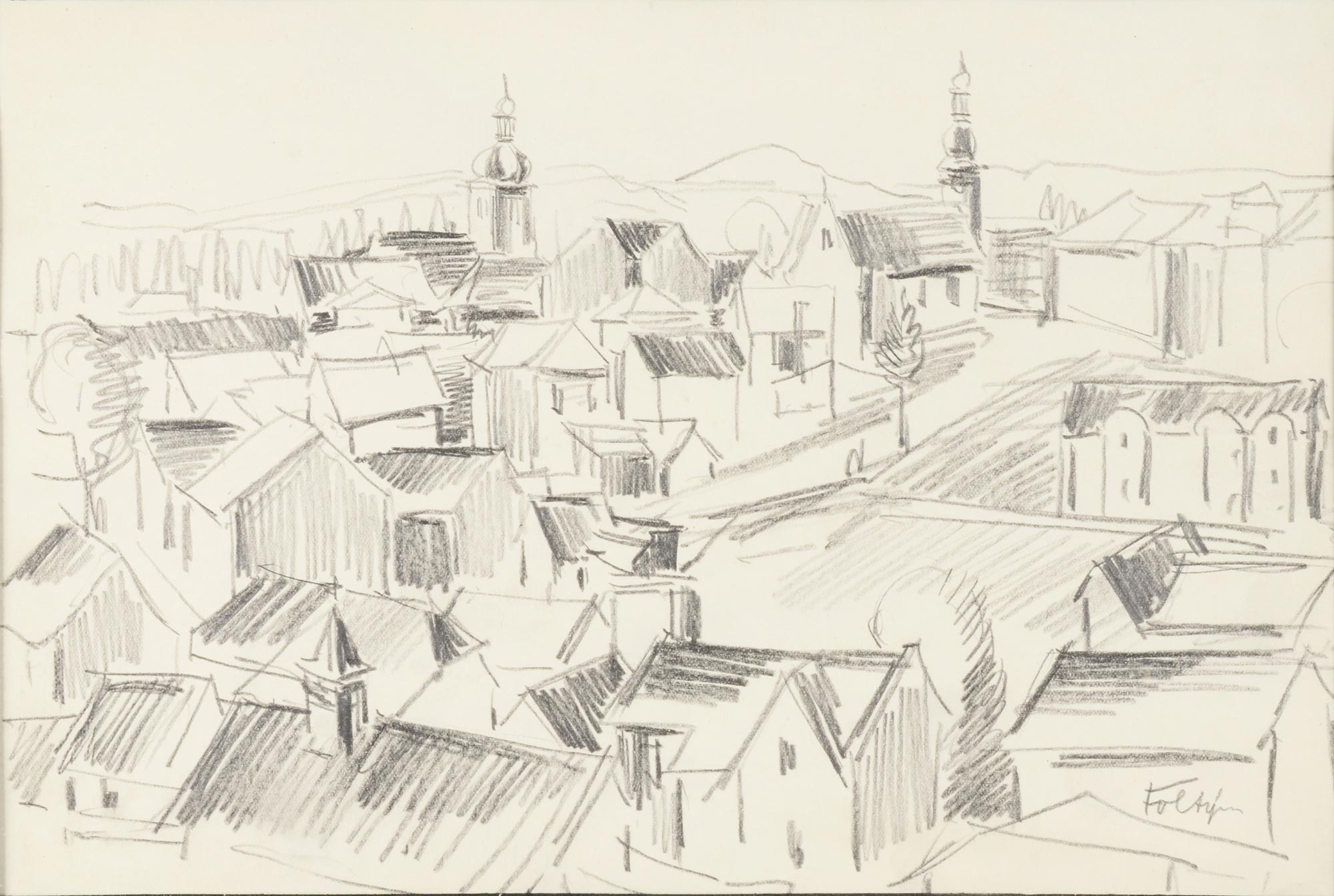 František Foltýn (1891-1976)  CITY. Pencil drawing on paper, 207x306 mm (inside mount
