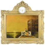 A PAINTING WITH A CLOCK  1890s. Oil painting on a sheet depicting a romantic scene of lovers’