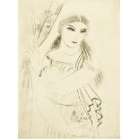 Antonín Procházka (1882-1945)  GIRL WITH FLOWERS. Dry point on paper, 106x76 mm. Mounted, framed,