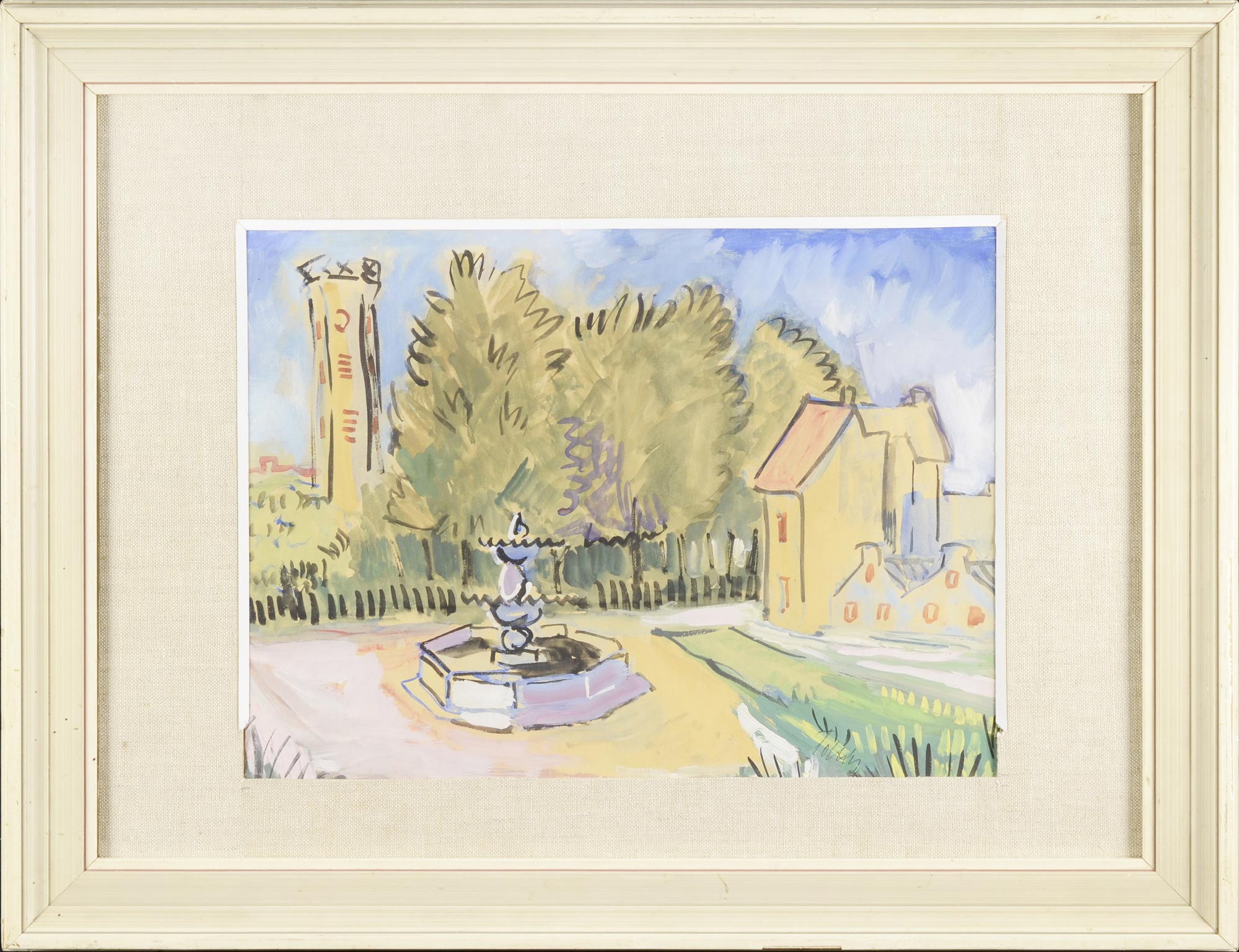 František Foltýn (1891-1976)  FOUNTAIN. Tempera, gouache on paper, 30x40 cm (inside mount