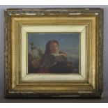 19th Century School – Oil painting – Half length portrait of a young woman with auburn hair,