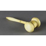 19th Century turned ivory gavel, with plain head and baluster turned handle, 6.5ins overall (