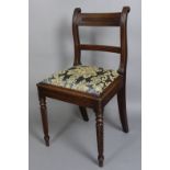 A George IV mahogany side chair, with ebonised banding and boxwood stringing, with reeded scrolled