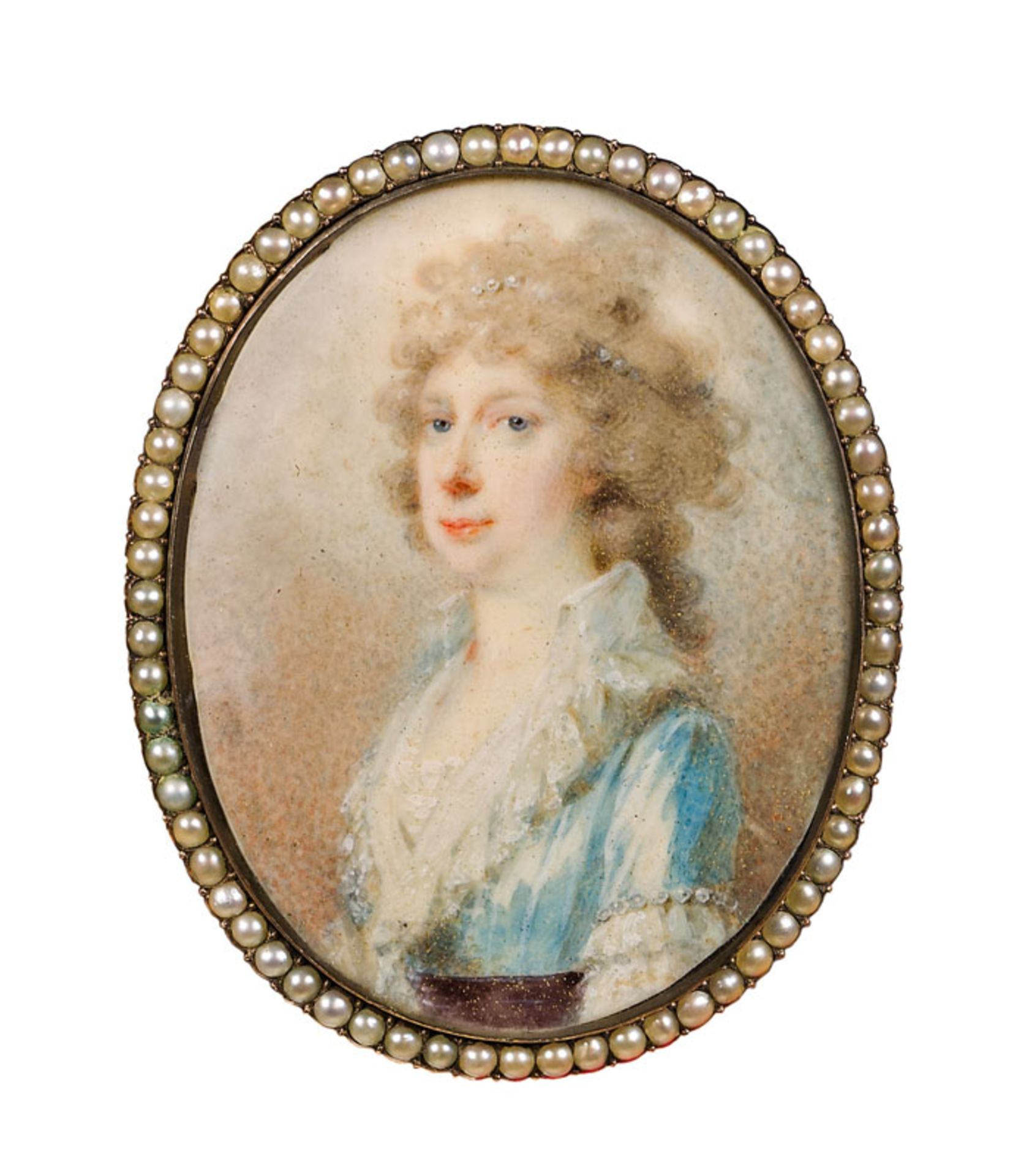 Heinrich Friedrich Füger Young lady in a blue dress  minature on ivory; goldmedal with pearls; 5.5 ×