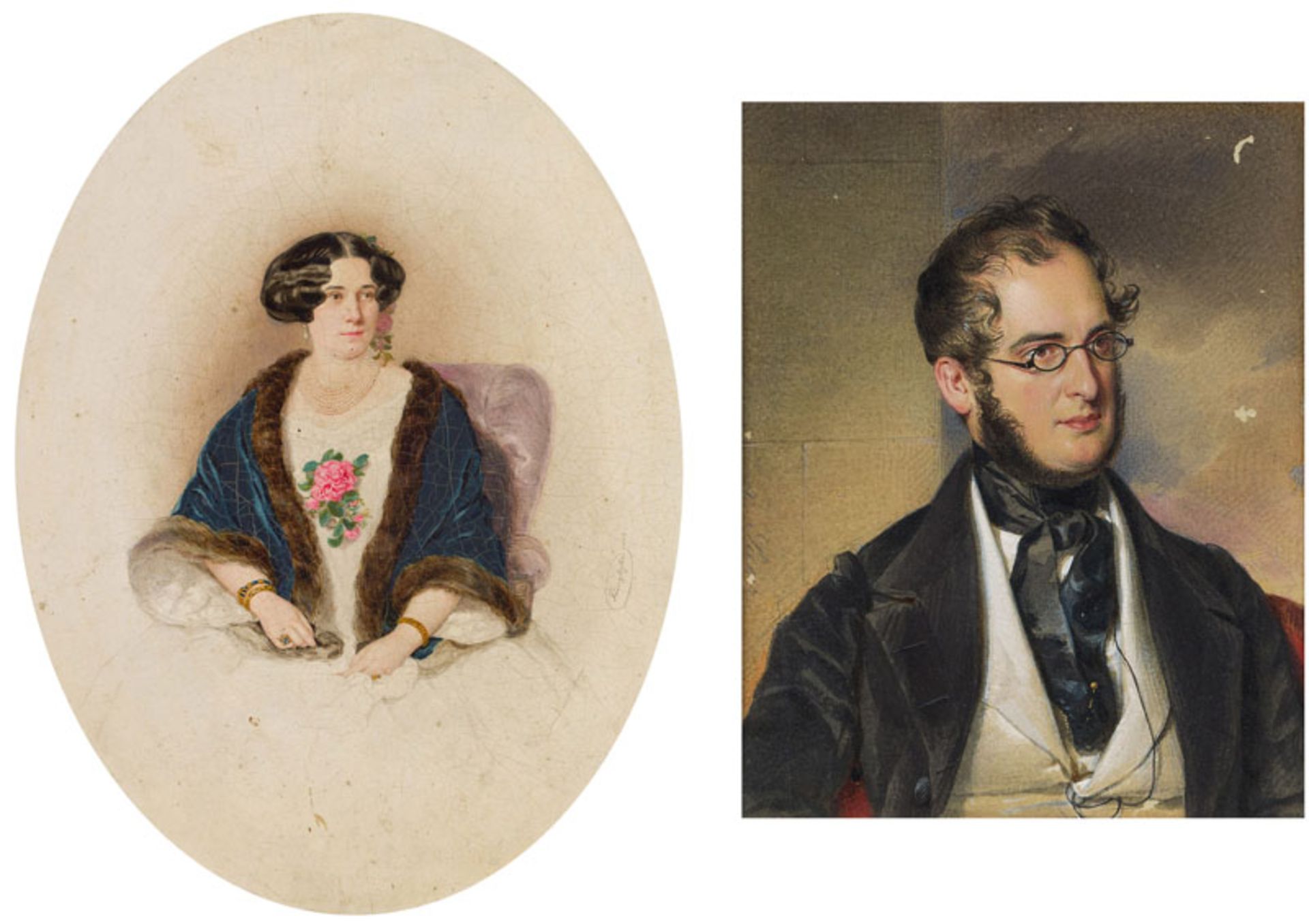August Prinzhofer Mixed lot: Elegant woman and gentleman, 1852, 1841  oil on cardboard;