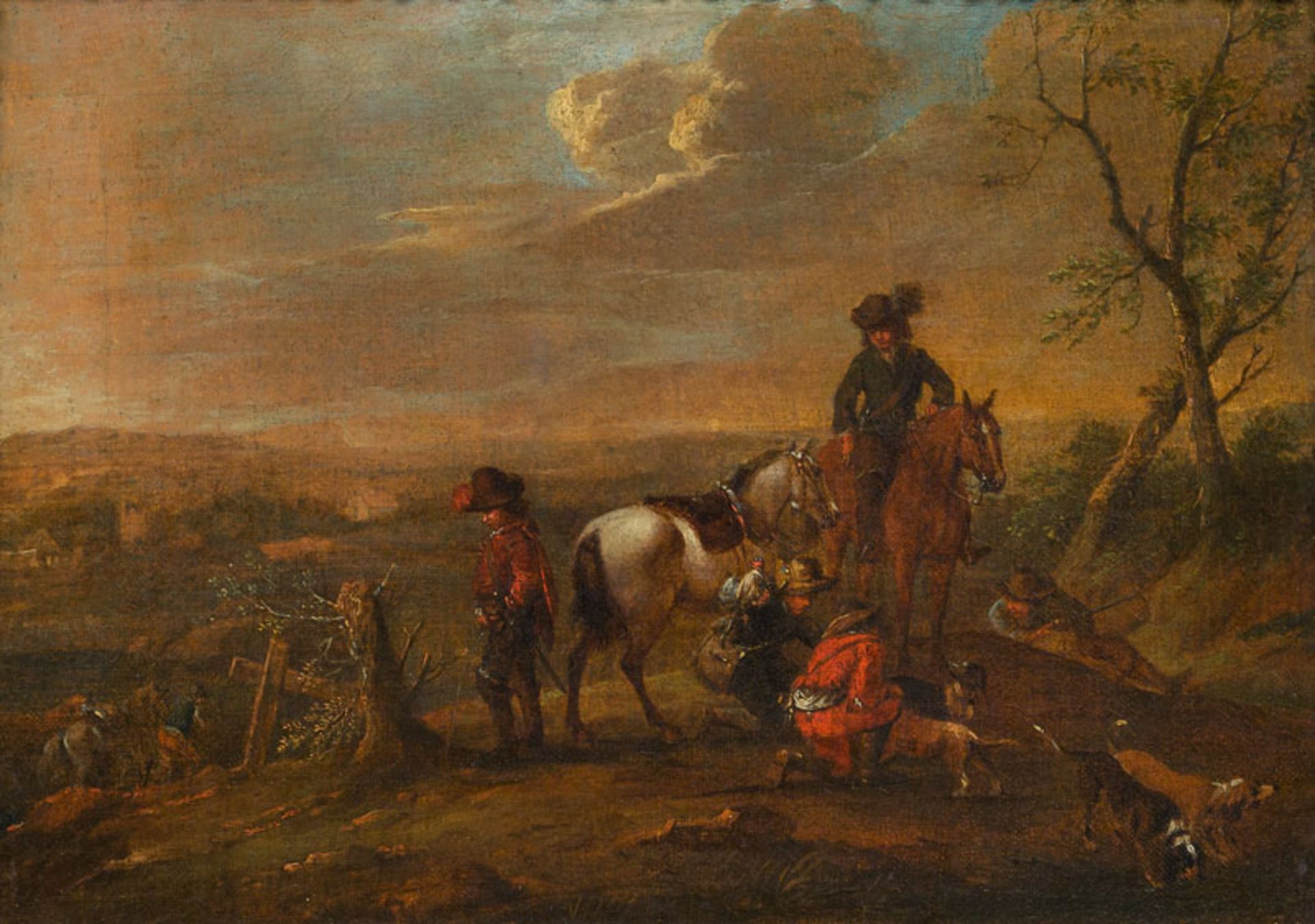 Attributed to August Querfurt Landscape with horsemen  oil on canvas; 28 × 34.5 cm      August