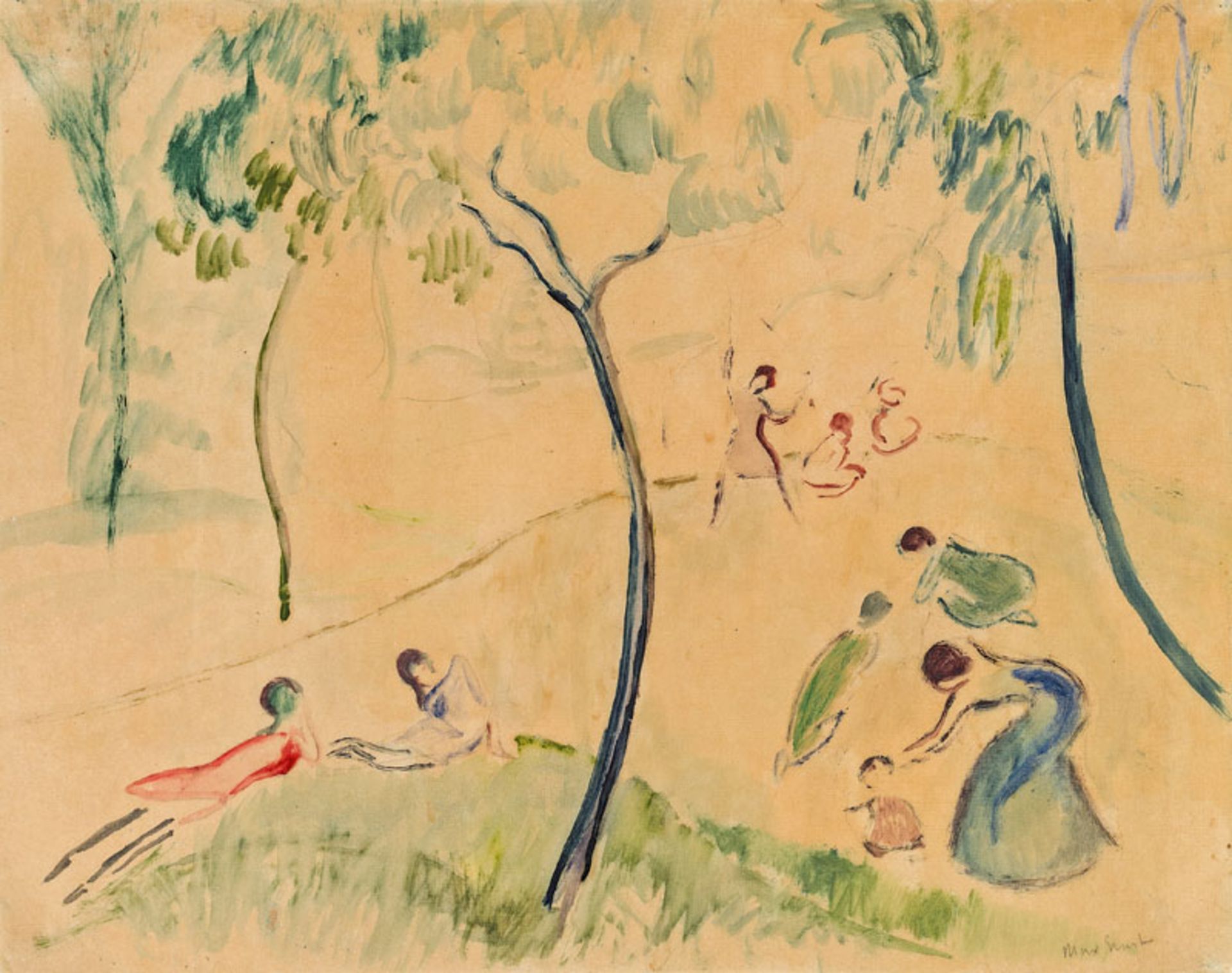 Max Ernst *Park scenery, ca. 1913 watercolour on paper; 28.6 × 35.9 cm

Max Ernst *Szene im Park, um