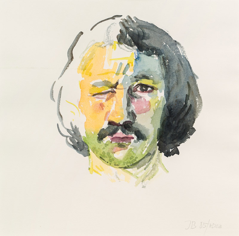 Josef Bramer *Self portrait, 1985 watercolour on paper; 29 × 29 cm (cut-out)  Josef Bramer *