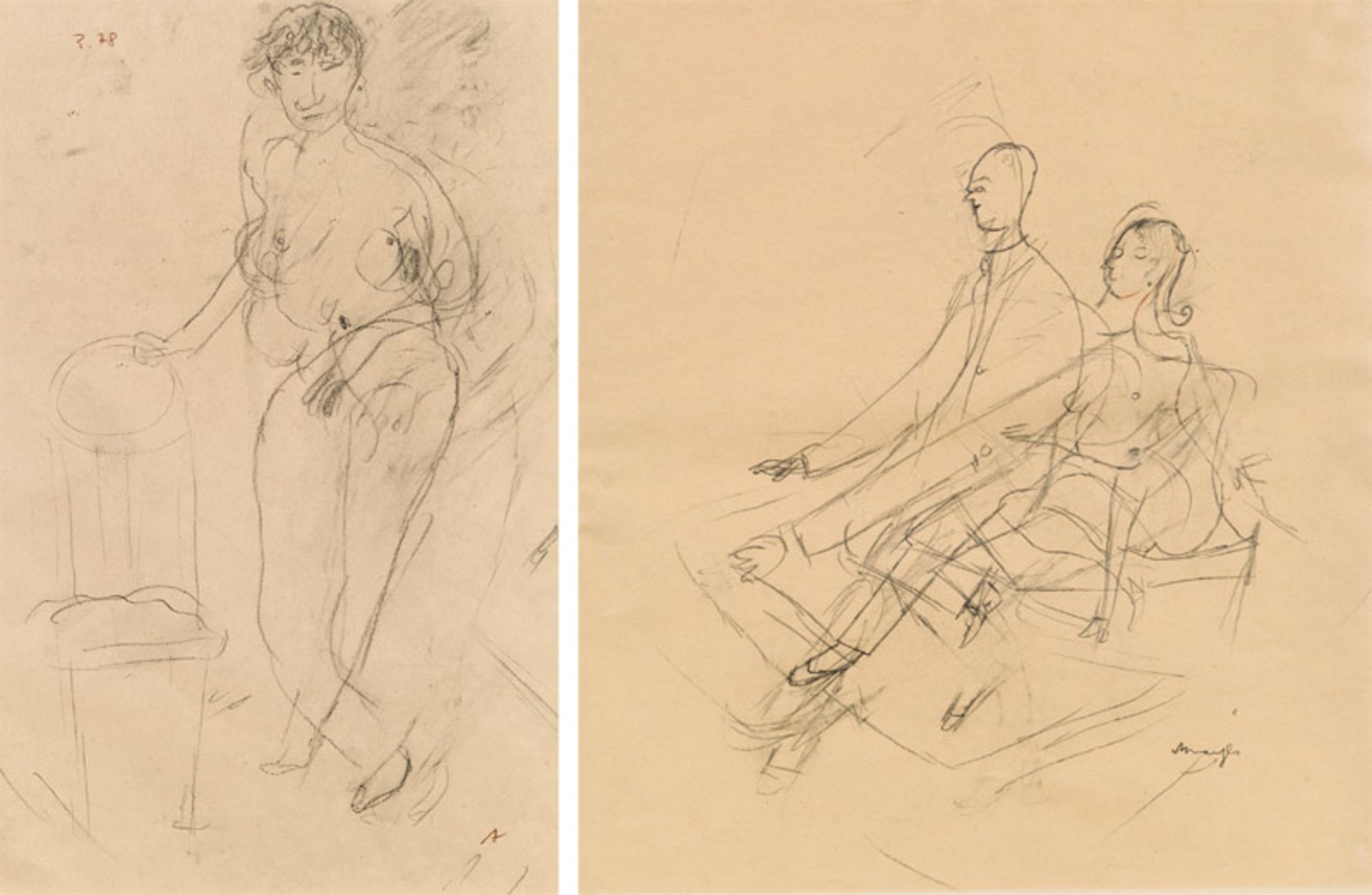 Siegfried Anzinger *Mixed lot of 2 drawings pencil, coloured pencil on paper; 44.5 × 247.5 cm (cut-