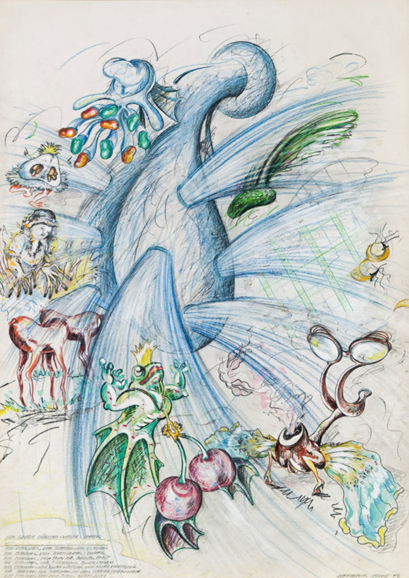Christian Ludwig Attersee *Der große Märchenwasser-Hahn, 1973 mixed media on paper; 61,5 × 43,5