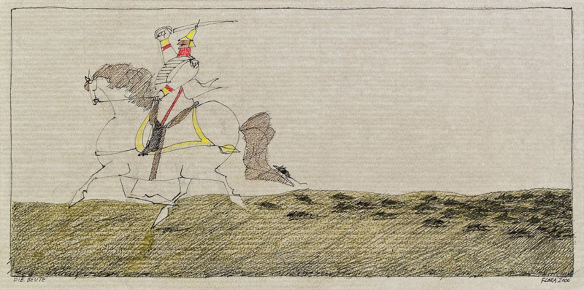 Paul Flora *Die Beute, 2000 India ink and coloured pencil on paper; 14.7 × 30 cm (cut-out)  Paul