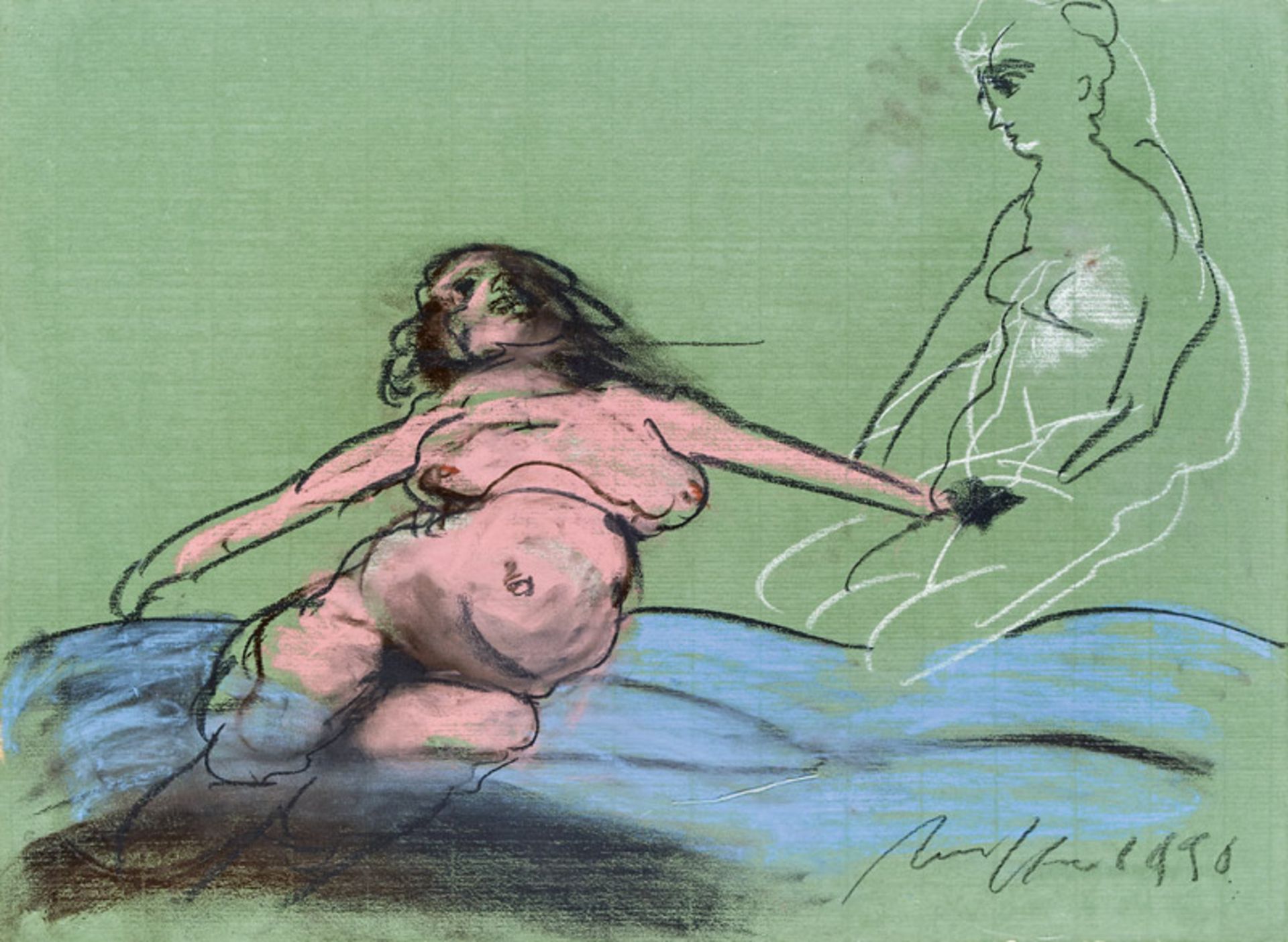 Alfred Hrdlicka *Der Fehltritt der Kallisto, 1990 red chalk and chalk on paper; 48.5 × 67 cm  Alfred