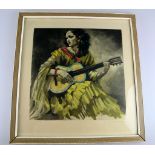 Flamenco-Tänzerin mit Gitarre. Aquarell sign. J. D. van Lanlaert, 48 x 48 cm, gerahmtunter Glas.
