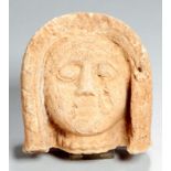 Stein-Relieffragment, "Damenkopf", griechisch, reliefplastisches, naives Gesicht, der Halsmit