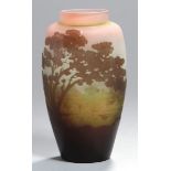 Glas-Ziervase, "Paysage", Emile Gallé, Nancy, um 1906-14, runder Stand, ovoid gebauchter,