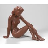 Terracotta-Figur, "Sitzender, weiblicher Akt", Gmundner Keramik, 50er Jahre, Entw.: AlfonsSteiner,