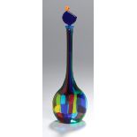 Glas-Zierflakon, "Pezzato", Murano, Angelo Ballarin, neuzeitlich, ovaler Stand, kugliger,