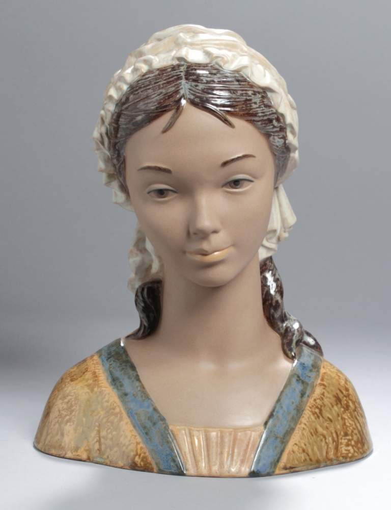 Keramik-Plastik, "Mädchenbüste", Lladro, Spanien, 2. Hälfte 20. Jh., vollplastischeDarstellung eines