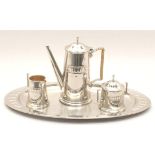 Metall-Kaffeeset, 4-tlg., dt., um 1910, vernickelt, bestehend aus: Kanne, Tablett,Sahnegießer und