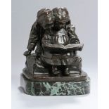 Bronze-Plastik, "Kinderpaar beim Anschauen des Buches", Pillig, Gustav Michael, Hattingen1877 - 1956