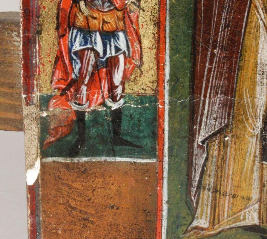 Ikone, Russland, 19. Jh., hochrechreckiges Holzbrett, polychrom bemalt mit Maria mit Kindim Zentrum, - Image 3 of 7