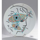 Porzellan-Künstlerteller, Frankreich, 2. Hälfte 20. Jh., Dekorentw.: Jean Cocteau, überkleinem
