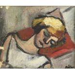 Unleserlich signierender Maler, Mitte 20. Jh. "Schlafendes Mädchen", Öl/Lw., 54 x 66 cm,besch.,