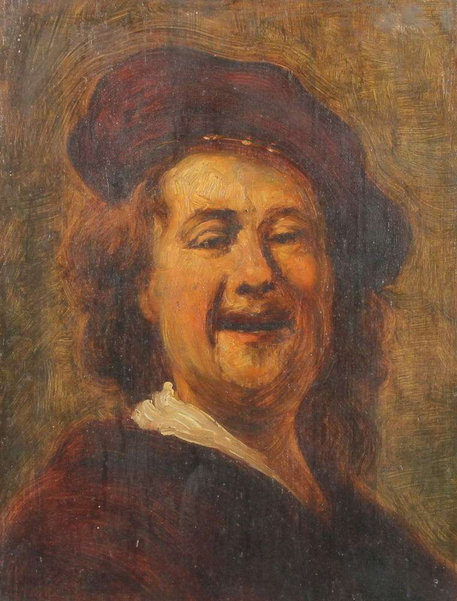 Reserve: 120 EUR        Niederlande (2. Hälfte 19. Jh.), "Bildnis Rembrandts", Öl auf Holz, 24 x - Image 2 of 4