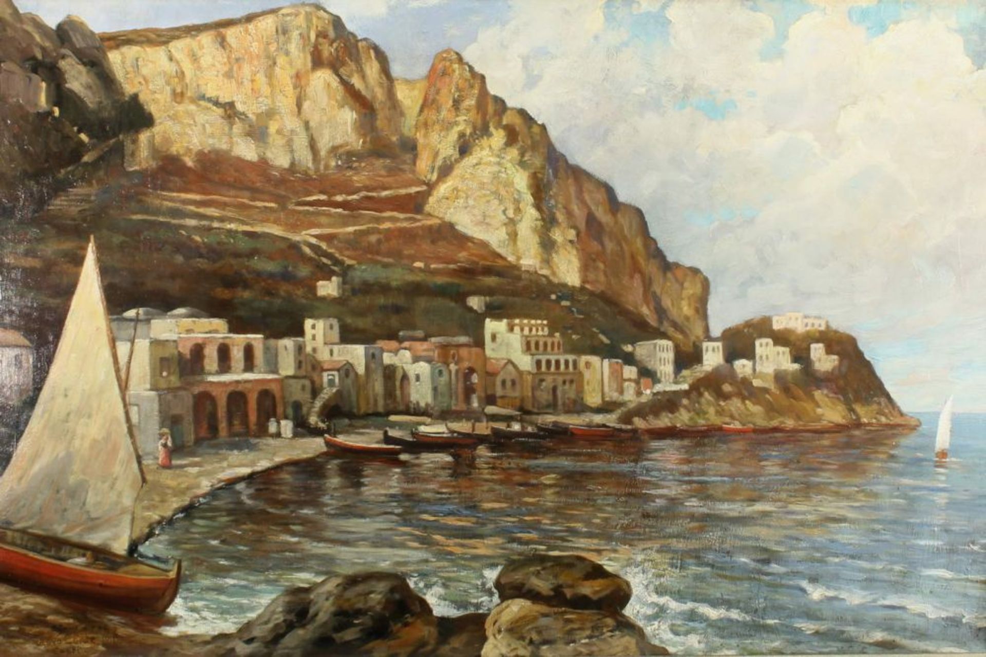 Reserve: 230 EUR        Graef, O. (19./20. Jh.), "Ansicht von Capri", Öl auf Karton, zweifach - Image 2 of 6