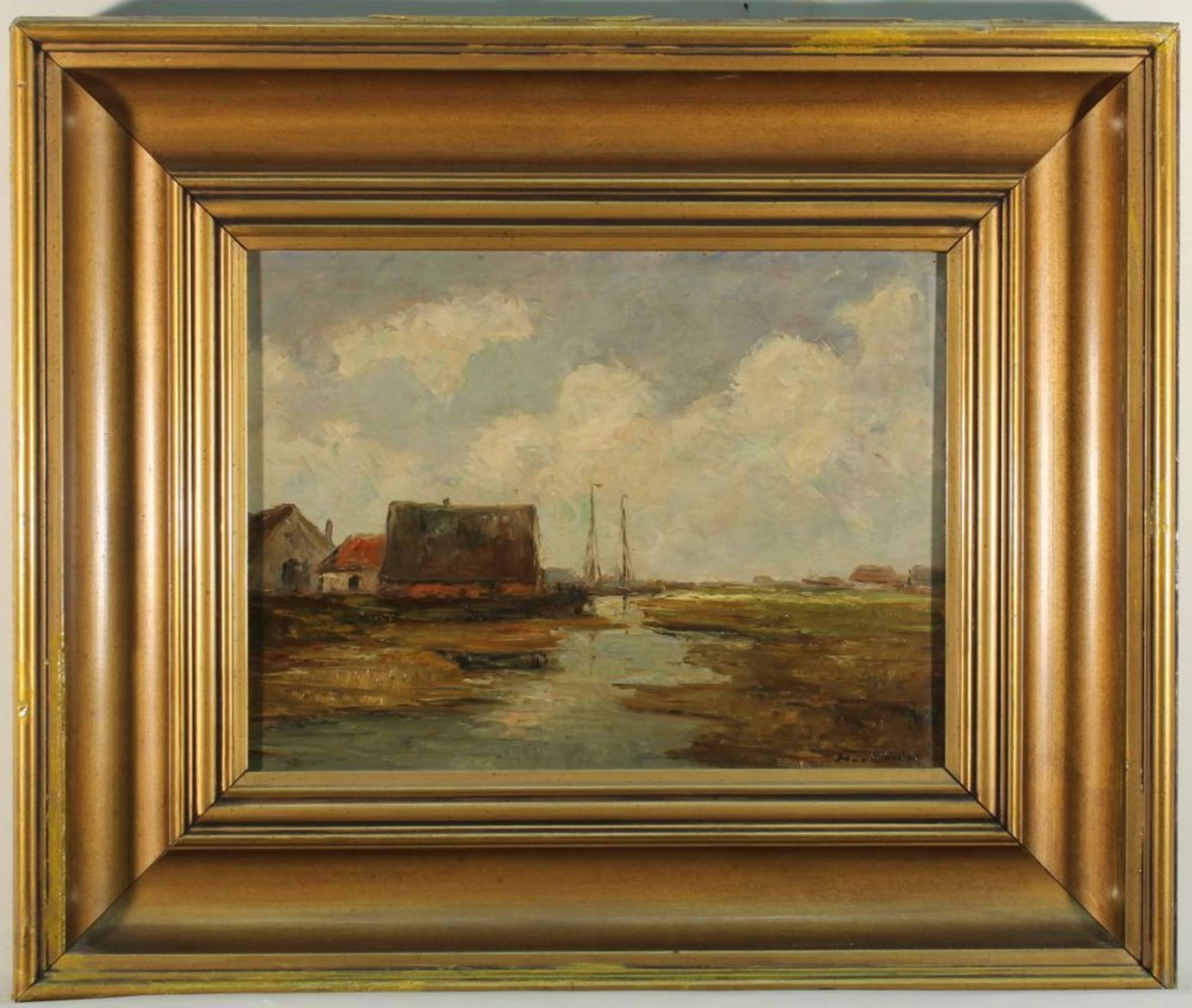 Reserve: 60 EUR        Harländer, Hans (Hamburg 1880 - 1943), "Niederrheinlandschaft", Öl auf - Image 4 of 8