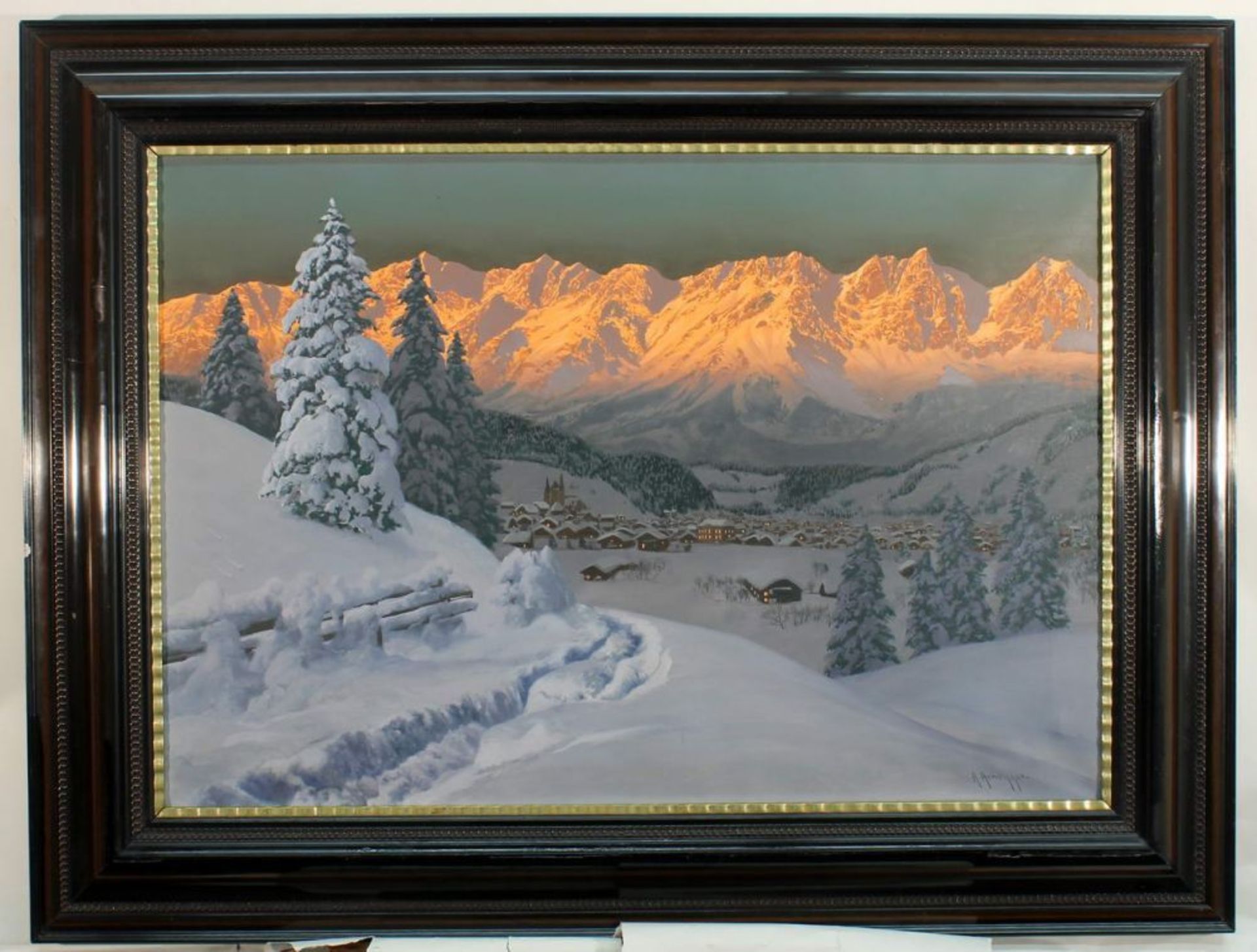 Reserve: 1800 EUR        Arnegger, Alois (Wien 1879 - 1963), "Blick auf das verschneite Kitzbühel am - Image 4 of 8
