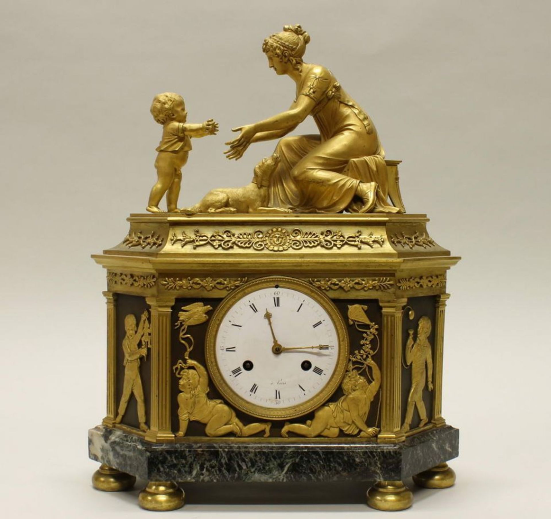 Reserve: 2000 EUR        Figurenpendule, "Glückliche Kindheit", Empire, Paris, um 1800, - Image 2 of 16