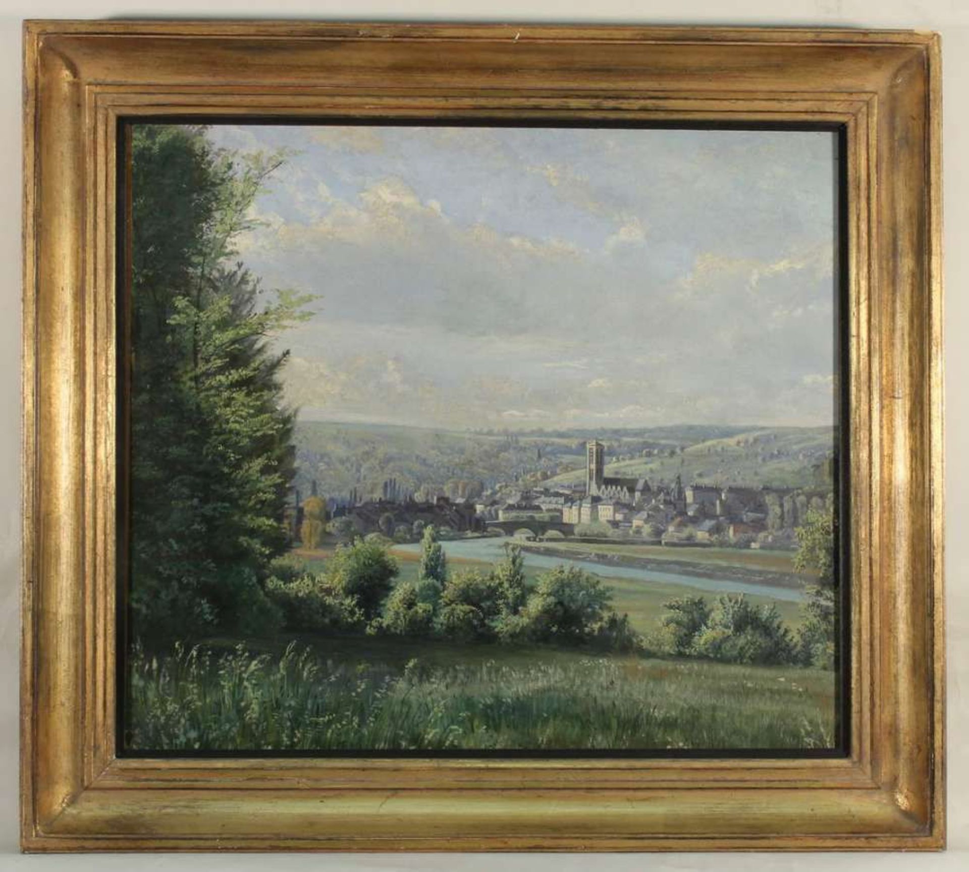 Reserve: 280 EUR        Belgischer Maler (um 1850), "Stadt am Fluss", Öl auf Leinwand, doubliert, 40 - Image 4 of 6