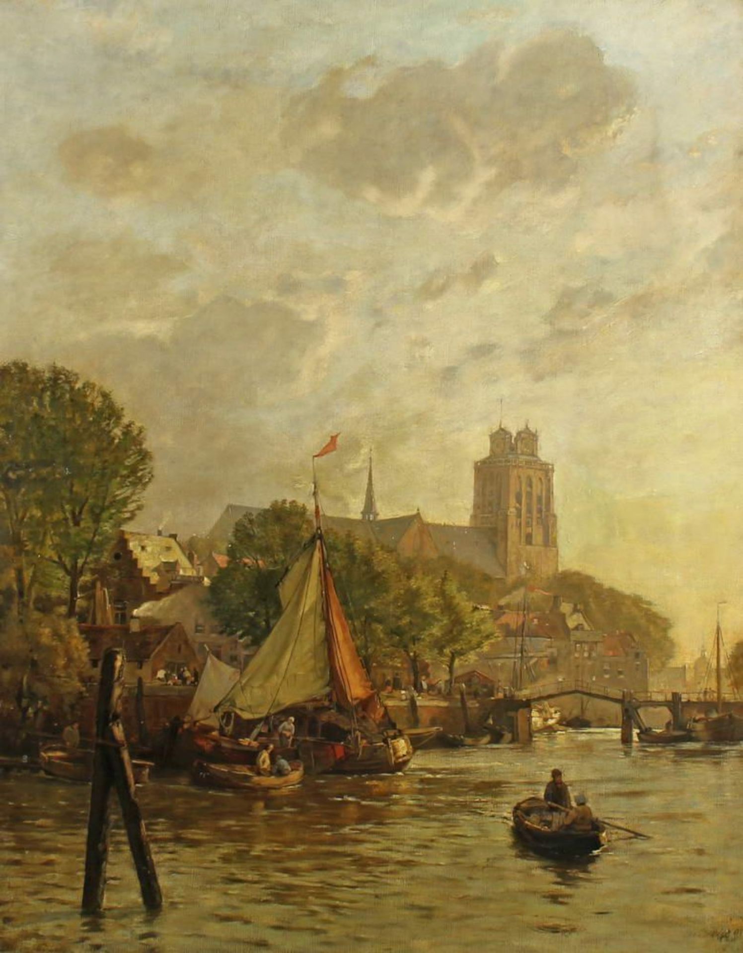 Reserve: 450 EUR        Undeutlich signiert (19. Jh.), "Blick auf die Grote Kerk von Dordrecht", - Image 2 of 10