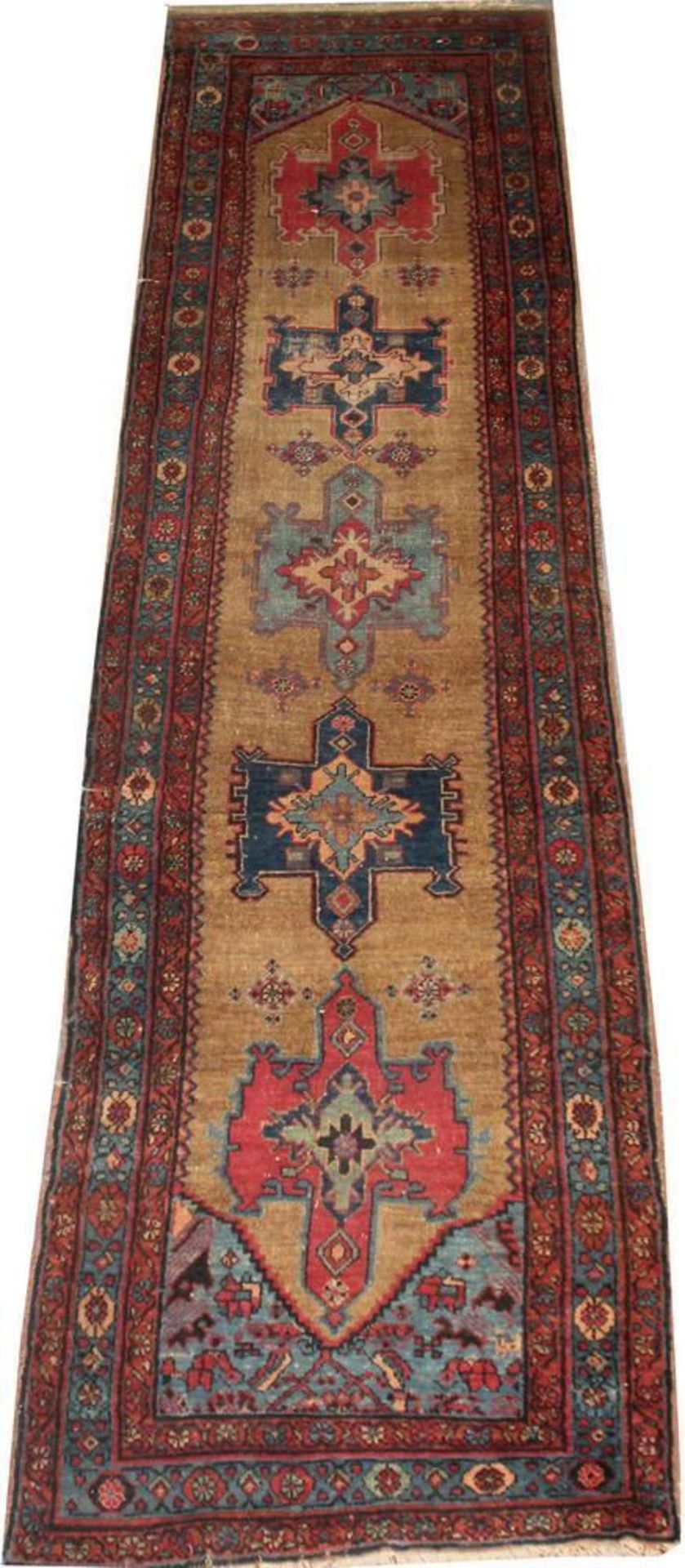 Reserve: 150 EUR        Hamedan, Persien, älter, ca. 3.74 x 0.98 m, Flor reduziert, seitlich