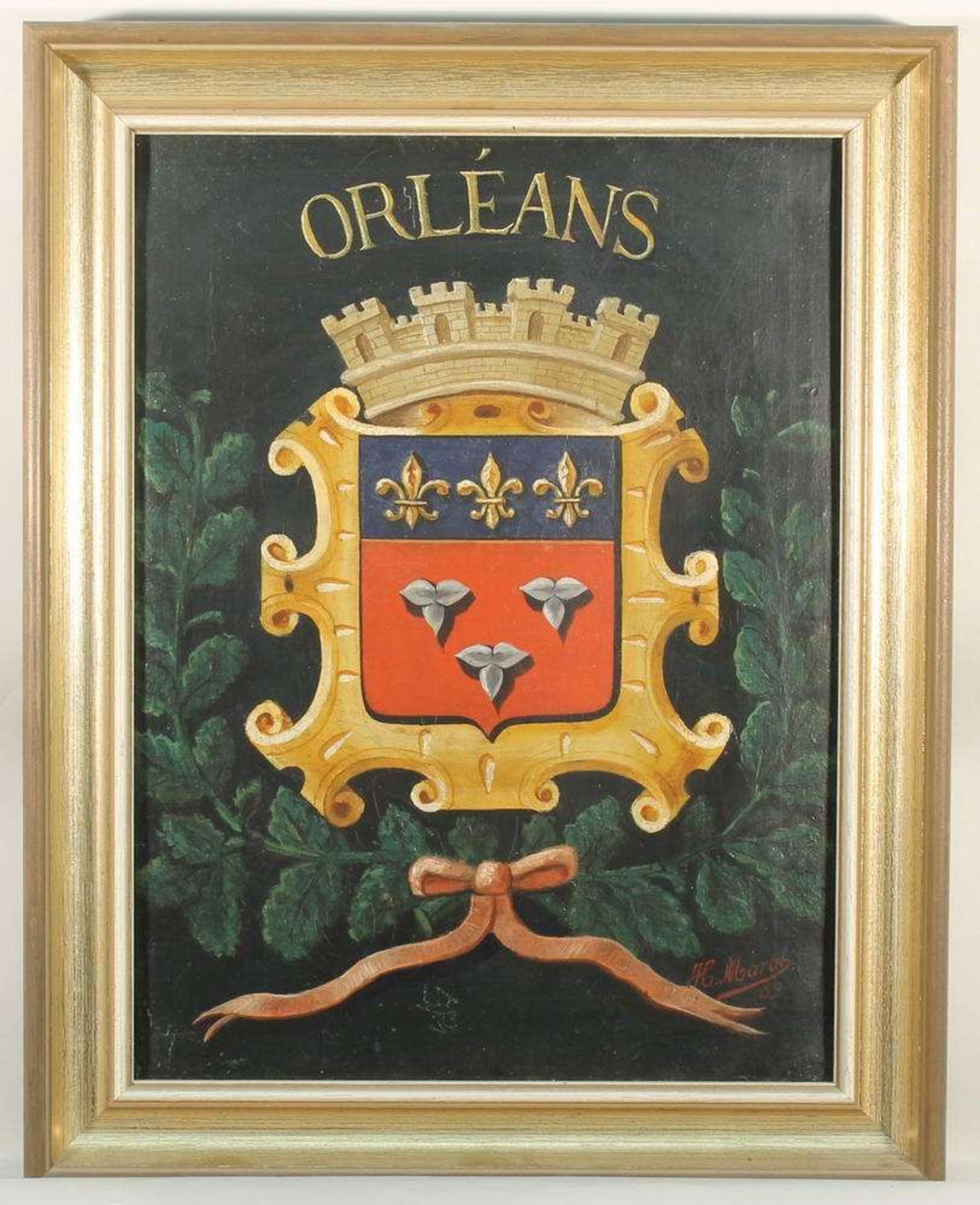 Reserve: 100 EUR        Marot, H. (19./20. Jh.), 2 Wappendarstellungen, "Tours und Orleans", Öl - Image 5 of 8