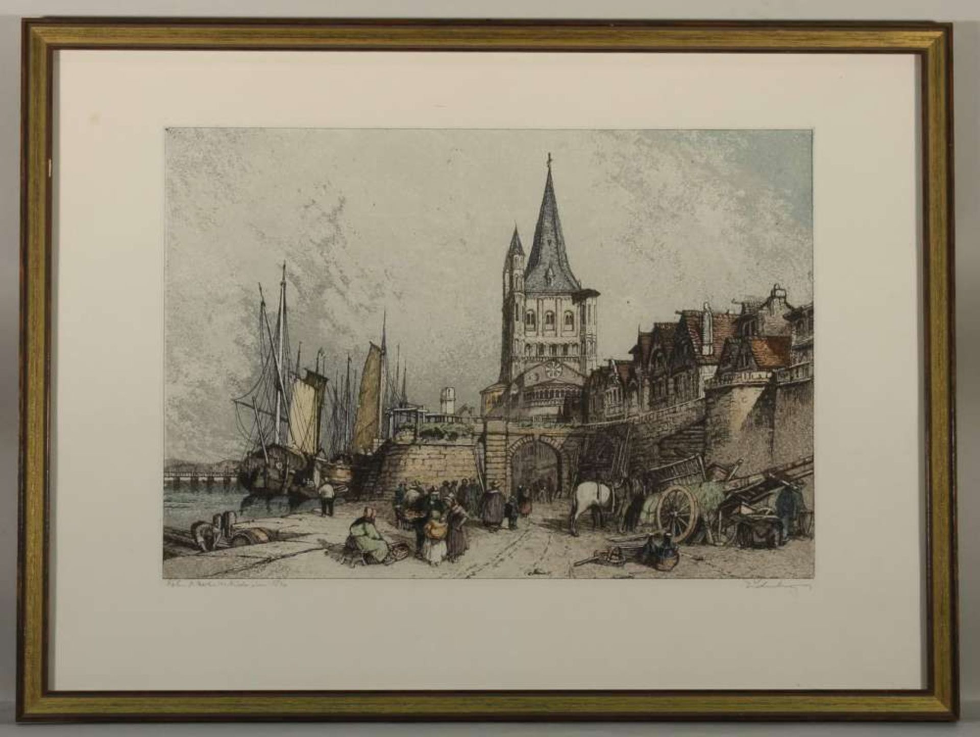Reserve: 50 EUR        Eidenberger, Josef (1899 - 1991, Maler und Grafiker), Farbradierung, "Köln, - Image 4 of 4
