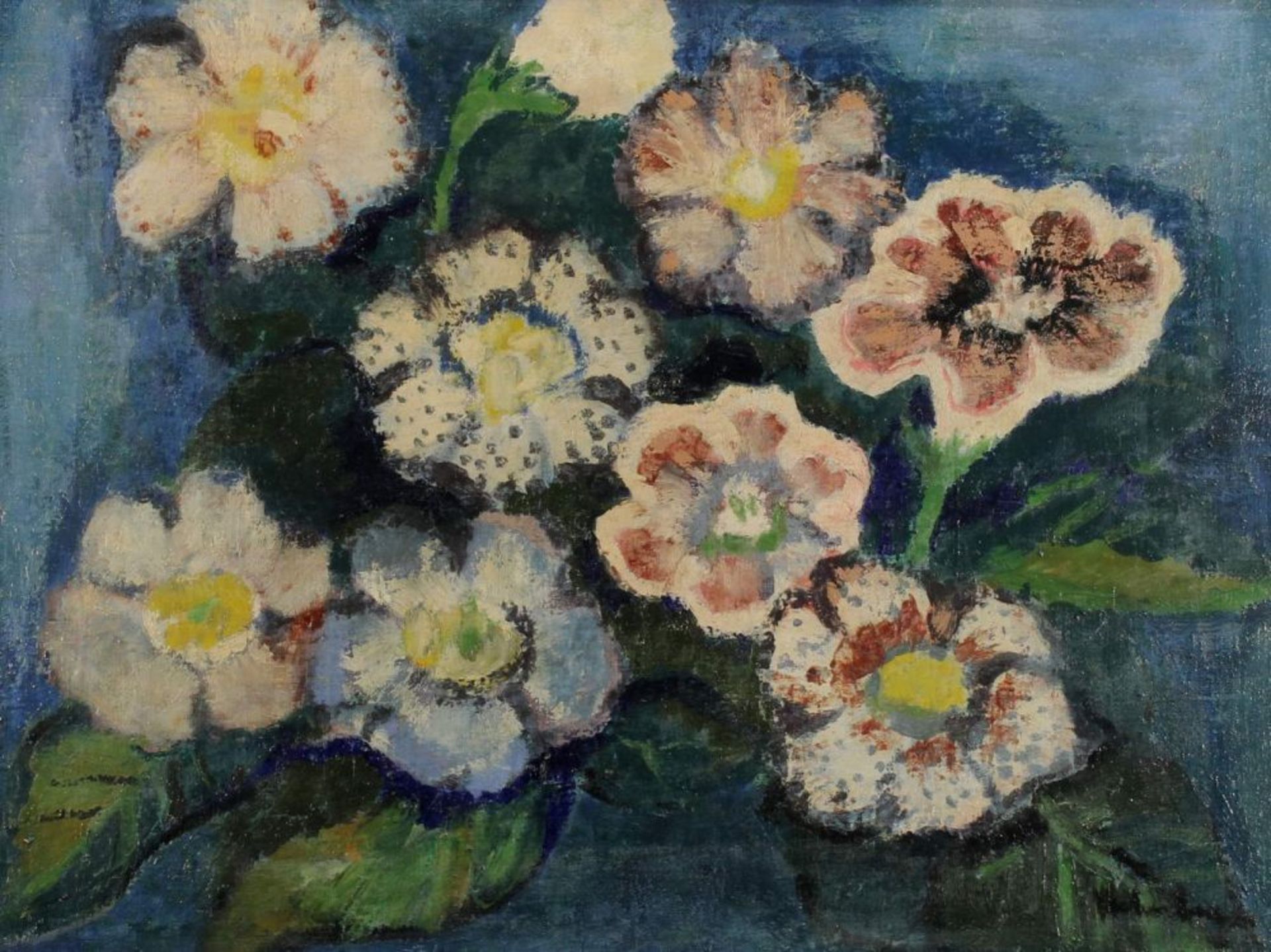 Reserve: 200 EUR        Vordemberge, Friedrich (1897 Osnabrück - 1980 Köln), "Blüten auf blauem - Image 2 of 5